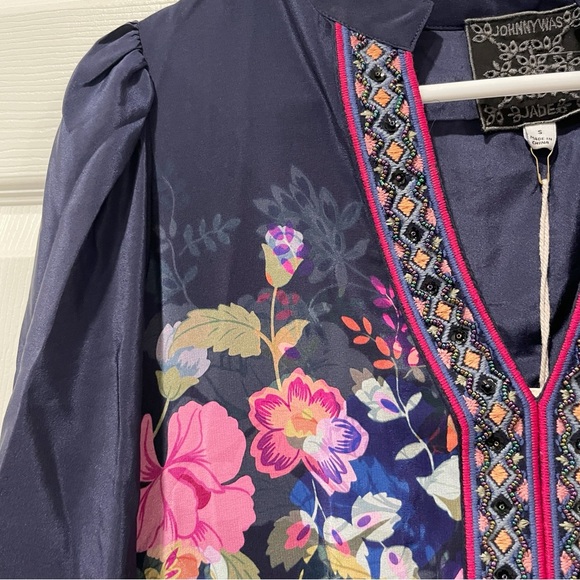 NWT Johnny Was Navy Floral Valeria Silk Maxi Dress Size Small - Picture 7 of 14